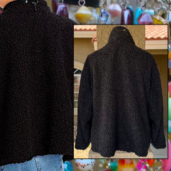 Blank NYC Black Faux Leather an Sherpa Combo Jacket Oversize Zip Up Size S  NWT - Picture 4 of 8